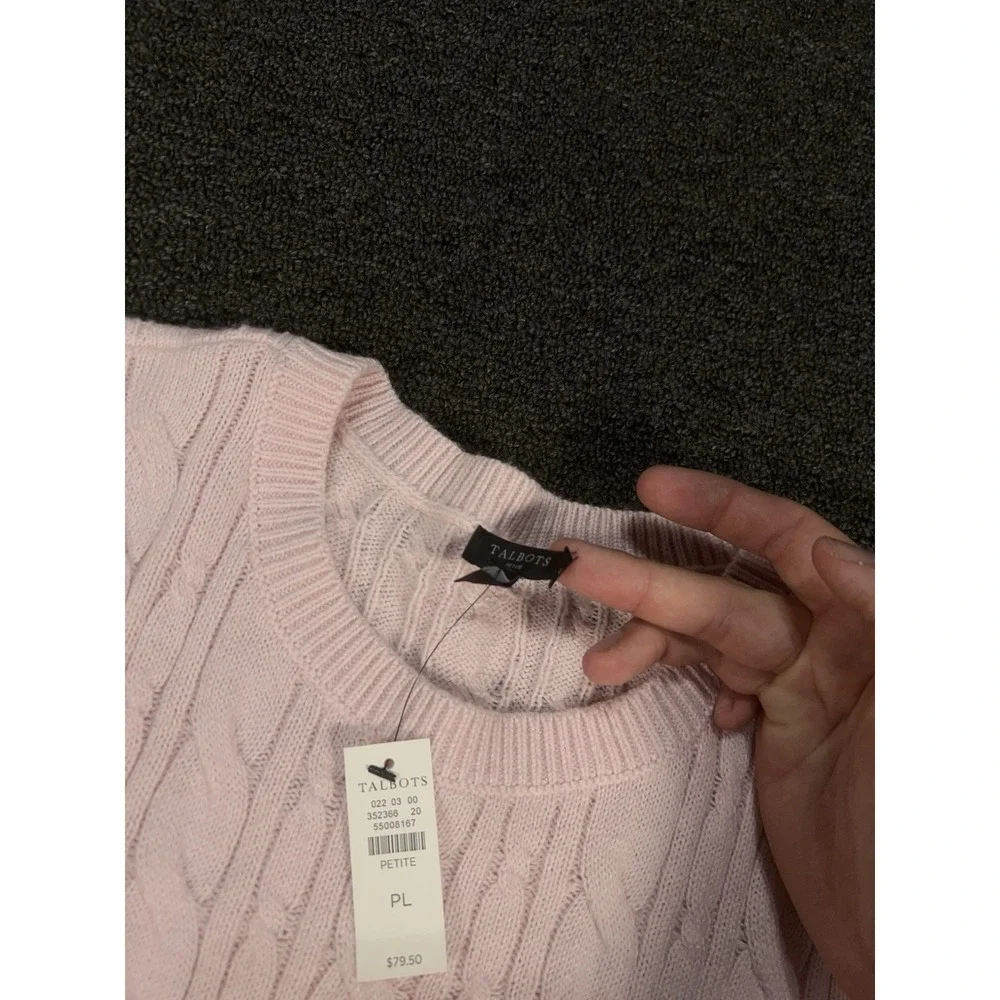 New‎ Talbots Sweater Women's Petite Large PL Pink Cable Knit Preppy Pullover